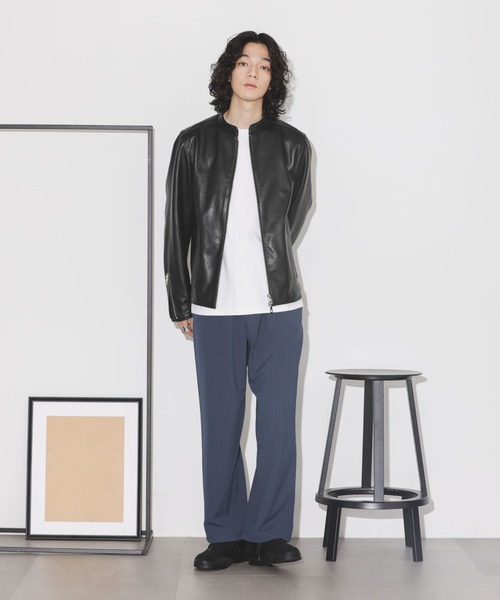 NANO universe（ナノユニバース）の「バンドカラーレザーシングルライダースジャケット（ライダースジャケット・メンズ・ブラック・M/L/XL/S）」の18枚目の写真