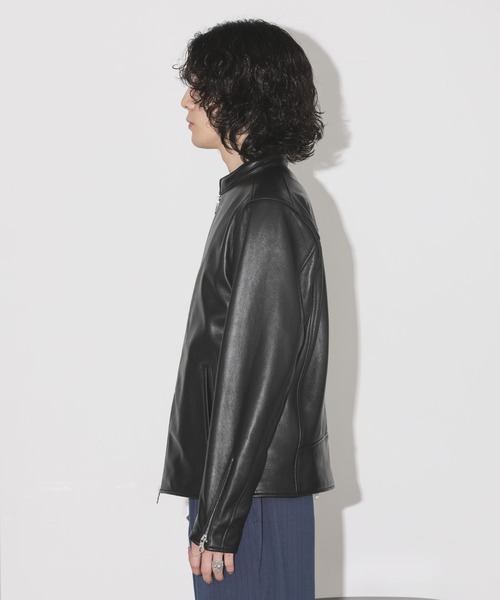 NANO universe（ナノユニバース）の「バンドカラーレザーシングルライダースジャケット（ライダースジャケット・メンズ・ブラック・M/L/XL/S）」の6枚目の写真