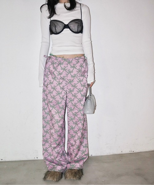 musubore(ムスボレ)の「side ribbon wide PT / サイドリボンワイドパンツ(その他パンツ・レディース・ライトグリーン/グレー/ピンク/ブラック/ネイビー・0/1)」の20枚目の写真