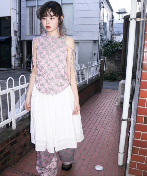 musubore サイドリボンワイドパンツ　リボン柄 musubore（ムスボレ）の「side ribbon wide PT / サイドリボン