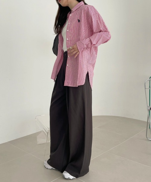 U.S. POLO ASSN.（ユーエスポロアッスン）の「U.S. POLO ASSN./ユーエス ポロ アッスン　レギュラーカラー オーバーサイズ ストライプ シャツ（シャツ/ブラウス・レディース・ネイビー×ホワイト/ベージュ/ホワイト×ブラック/サックスブルー/ピンク・L/M）」の19枚目の写真