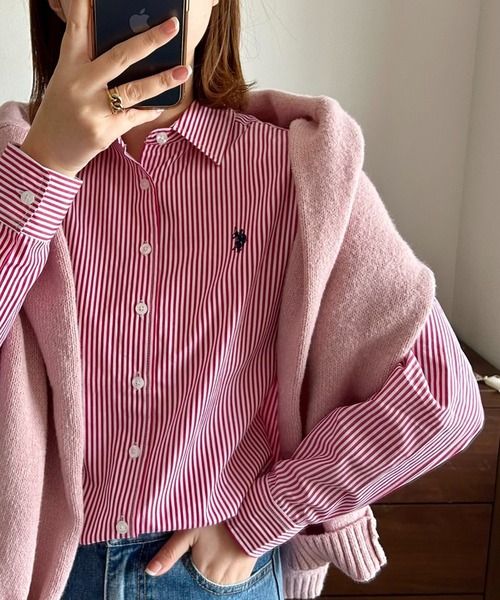 U.S. POLO ASSN.（ユーエスポロアッスン）の「U.S. POLO ASSN./ユーエス ポロ アッスン　レギュラーカラー オーバーサイズ ストライプ シャツ（シャツ/ブラウス・レディース・ネイビー×ホワイト/ベージュ/ホワイト×ブラック/サックスブルー/ピンク・L/M）」の22枚目の写真