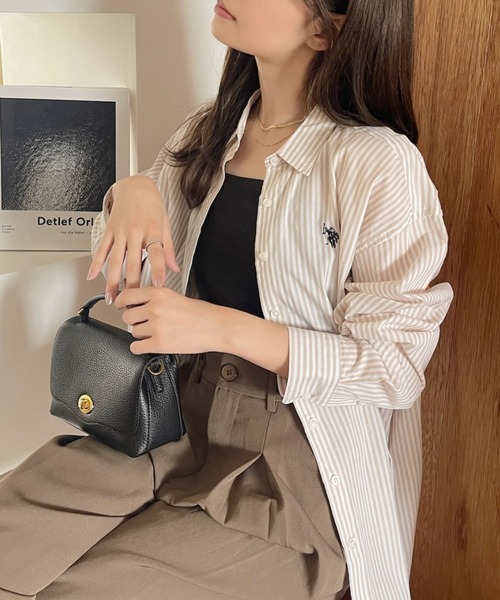 U.S. POLO ASSN.（ユーエスポロアッスン）の「U.S. POLO ASSN./ユーエス ポロ アッスン　レギュラーカラー オーバーサイズ ストライプ シャツ（シャツ/ブラウス・レディース・ネイビー×ホワイト/ベージュ/ホワイト×ブラック/サックスブルー/ピンク・L/M）」の16枚目の写真