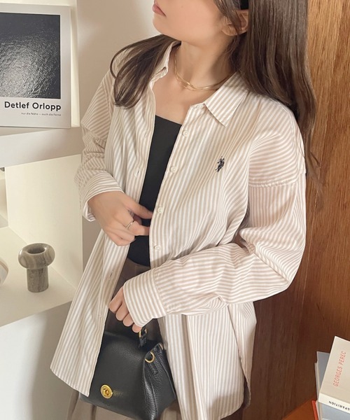 U.S. POLO ASSN.（ユーエスポロアッスン）の「U.S. POLO ASSN./ユーエス ポロ アッスン　レギュラーカラー オーバーサイズ ストライプ シャツ（シャツ/ブラウス・レディース・ネイビー×ホワイト/ベージュ/ホワイト×ブラック/サックスブルー/ピンク・L/M）」の17枚目の写真