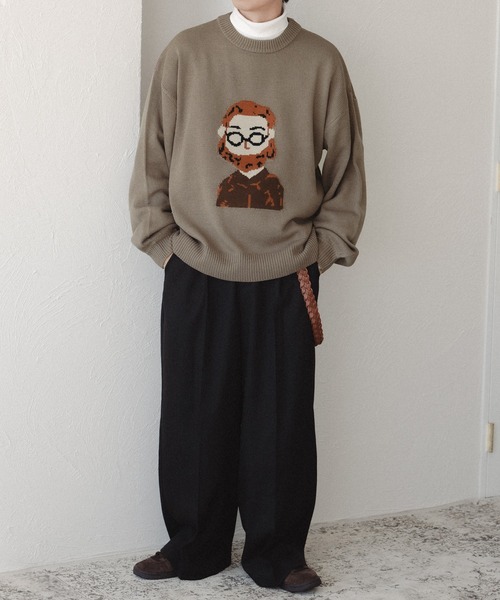 epnok(エプノック)の「OJISANジャガードルーズニット(ニット/セーター・メンズ・モカ/ブルー・SMALL/MEDIUM/LARGE)」の7枚目の写真