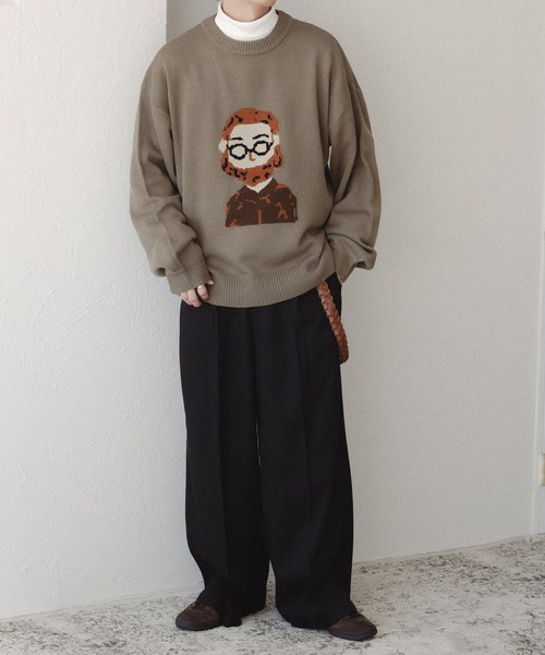 epnok(エプノック)の「OJISANジャガードルーズニット(ニット/セーター・メンズ・モカ/ブルー・SMALL/MEDIUM/LARGE)」の6枚目の写真