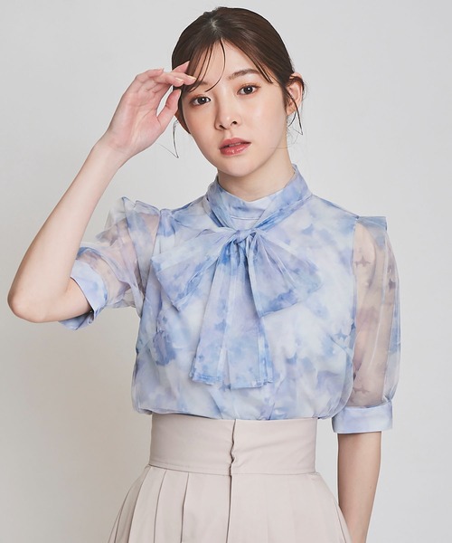 Stella McCartney ブラウス 花柄 ボウタイ ブルー系 Stella McCartney ブラウス 花柄 ボウタイ ブルー系 - メルカリ