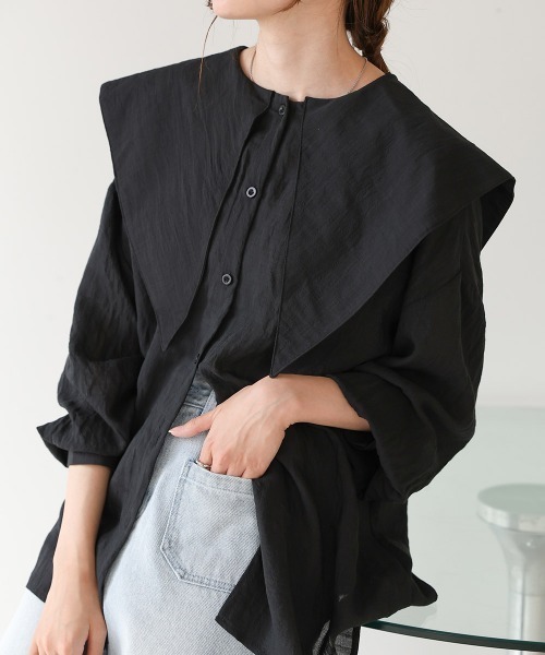 Bab(バブ)の「ビッグセーラーカラーブラウス(シャツ/ブラウス・レディース・ミント/オフホワイト/ブラック・M)」の2枚目の写真