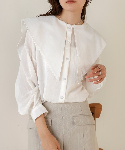 Bab(バブ)の「ビッグセーラーカラーブラウス(シャツ/ブラウス・レディース・ミント/オフホワイト/ブラック・M)」の17枚目の写真