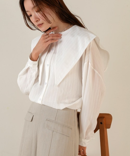 Bab(バブ)の「ビッグセーラーカラーブラウス(シャツ/ブラウス・レディース・ミント/オフホワイト/ブラック・M)」の19枚目の写真