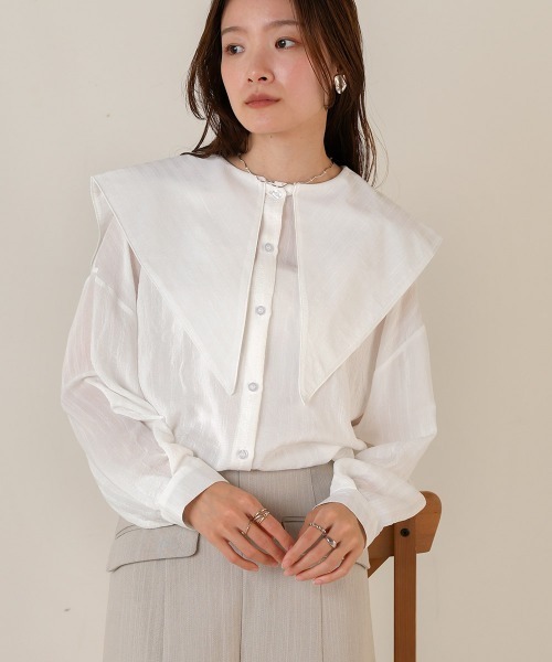 Bab(バブ)の「ビッグセーラーカラーブラウス(シャツ/ブラウス・レディース・ミント/オフホワイト/ブラック・M)」の20枚目の写真