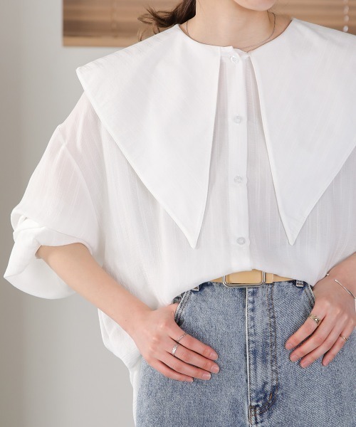 Bab(バブ)の「ビッグセーラーカラーブラウス(シャツ/ブラウス・レディース・ミント/オフホワイト/ブラック・M)」の5枚目の写真