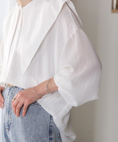 Bab(バブ)の「ビッグセーラーカラーブラウス(シャツ/ブラウス・レディース・ミント/オフホワイト/ブラック・M)」の7枚目の写真