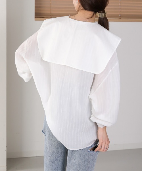 Bab(バブ)の「ビッグセーラーカラーブラウス(シャツ/ブラウス・レディース・ミント/オフホワイト/ブラック・M)」の8枚目の写真