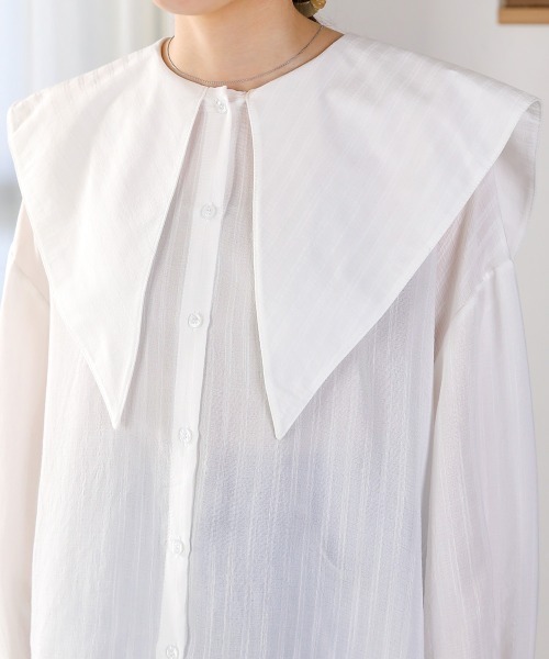 Bab(バブ)の「ビッグセーラーカラーブラウス(シャツ/ブラウス・レディース・ミント/オフホワイト/ブラック・M)」の11枚目の写真