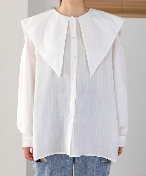 Bab(バブ)の「ビッグセーラーカラーブラウス(シャツ/ブラウス・レディース・ミント/オフホワイト/ブラック・M)」の12枚目の写真