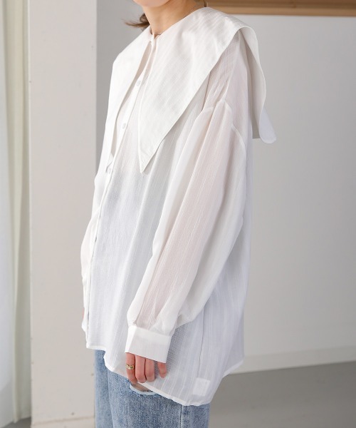 Bab(バブ)の「ビッグセーラーカラーブラウス(シャツ/ブラウス・レディース・ミント/オフホワイト/ブラック・M)」の14枚目の写真