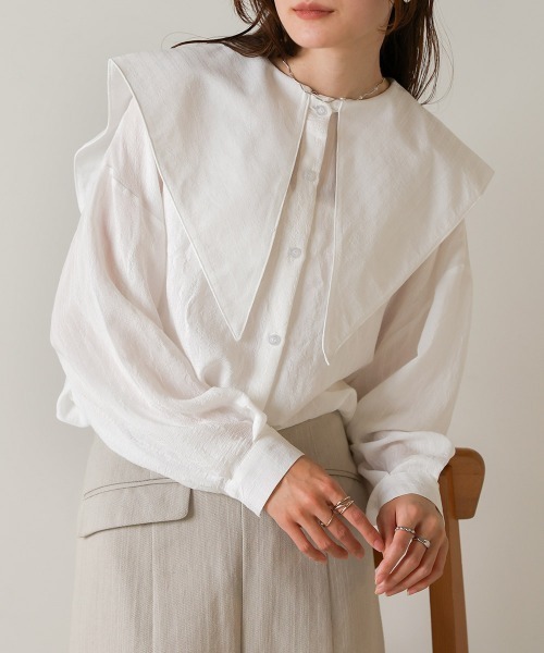 Bab(バブ)の「ビッグセーラーカラーブラウス(シャツ/ブラウス・レディース・ミント/オフホワイト/ブラック・M)」の16枚目の写真