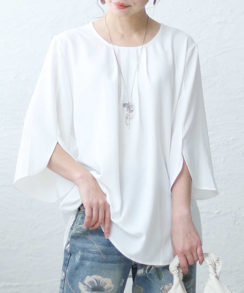 Sawa a la mode(サワアラモード)の「スリット袖シャツブラウス(シャツ/ブラウス・レディース・ミント/ピンク/ネイビー/ブラック/ホワイト/ライトブルー/ボルドー・FREE)」の2枚目の写真