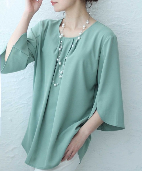 Sawa a la mode(サワアラモード)の「スリット袖シャツブラウス(シャツ/ブラウス・レディース・ミント/ピンク/ネイビー/ブラック/ホワイト/ライトブルー/ボルドー・FREE)」の4枚目の写真