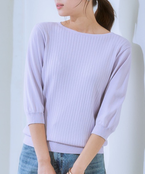 7days Life Styling(セブンデイズライフスタイリング)の「【ひんやり接触冷感】パフ袖ボートネックリブニット(UVカット・毛玉防止)(ニット/セーター・レディース・ラベンダー/グリーン/オフホワイト/ブラック/ブルーグレー/杢グレー/ベージュ・M/S/L/LL)」の7枚目の写真