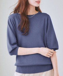 【ひんやり接触冷感】パフ袖ボートネックリブニット（ＵＶカット・毛玉防止）