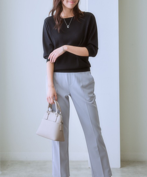 7days Life Styling(セブンデイズライフスタイリング)の「【ひんやり接触冷感】パフ袖ボートネックリブニット(UVカット・毛玉防止)(ニット/セーター・レディース・ラベンダー/グリーン/オフホワイト/ブラック/ブルーグレー/杢グレー/ベージュ・M/S/L/LL)」の20枚目の写真