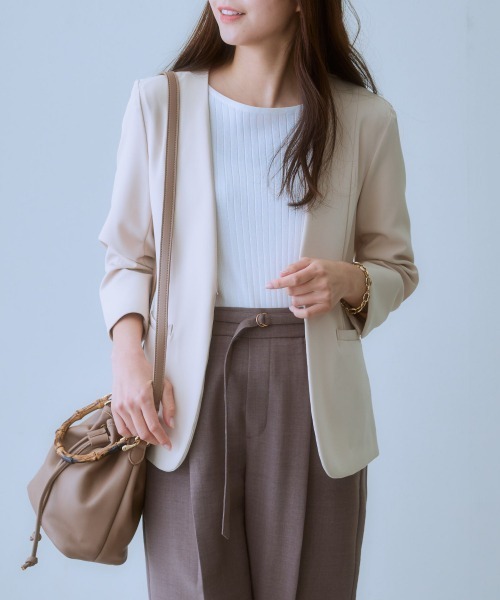 7days Life Styling(セブンデイズライフスタイリング)の「【ひんやり接触冷感】パフ袖ボートネックリブニット(UVカット・毛玉防止)(ニット/セーター・レディース・ラベンダー/グリーン/オフホワイト/ブラック/ブルーグレー/杢グレー/ベージュ・M/S/L/LL)」の15枚目の写真