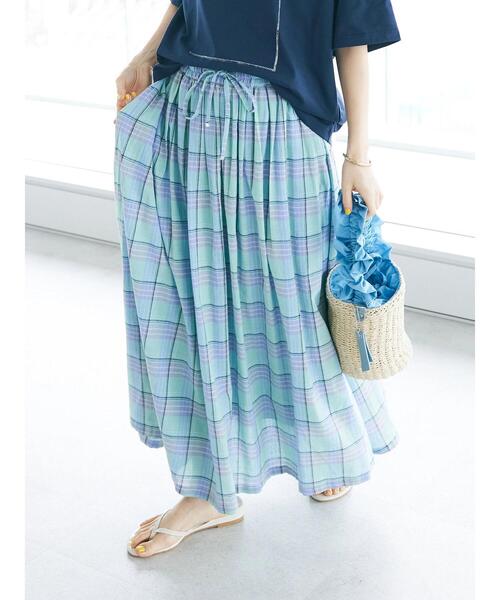 CRAFT STANDARD BOUTIQUE（クラフトスタンダードブティック）の「チェックギャザーロングスカート（スカート・レディース・ミント/ベージュ/ライトグリーン・FREE）」の6枚目の写真