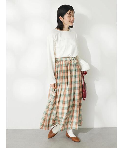 CRAFT STANDARD BOUTIQUE（クラフトスタンダードブティック）の「チェックギャザーロングスカート（スカート・レディース・ミント/ベージュ/ライトグリーン・FREE）」の13枚目の写真