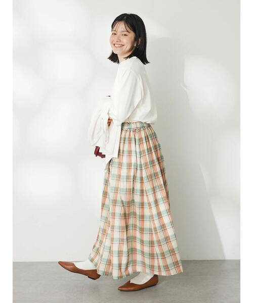 CRAFT STANDARD BOUTIQUE（クラフトスタンダードブティック）の「チェックギャザーロングスカート（スカート・レディース・ミント/ベージュ/ライトグリーン・FREE）」の14枚目の写真
