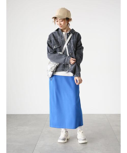 Lugnoncure（ルノンキュール）の「【選べる着丈】ポンチタイトスカート（スカート・レディース・オレンジ/ブルー/チャコールグレー/ブラック/グレー・ﾌﾘｰ(M)/ﾌﾘｰ(L)）」の8枚目の写真