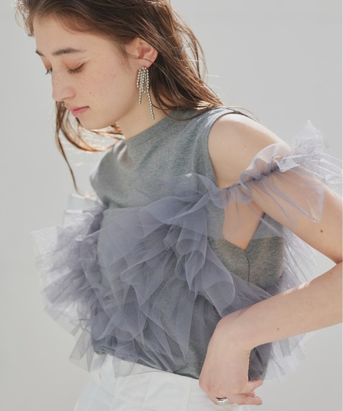 LIAN（リアン）の「3WAYチュールデザインT【入荷禁止】（Tシャツ/カットソー・レディース・ブラック/グレー/オフホワイト・FREE）」の3枚目の写真