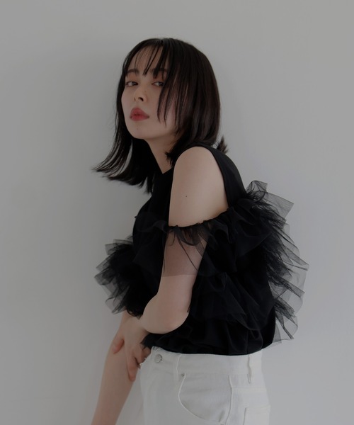 LIAN（リアン）の「3WAYチュールデザインT【入荷禁止】（Tシャツ/カットソー・レディース・ブラック/グレー/オフホワイト・FREE）」の4枚目の写真