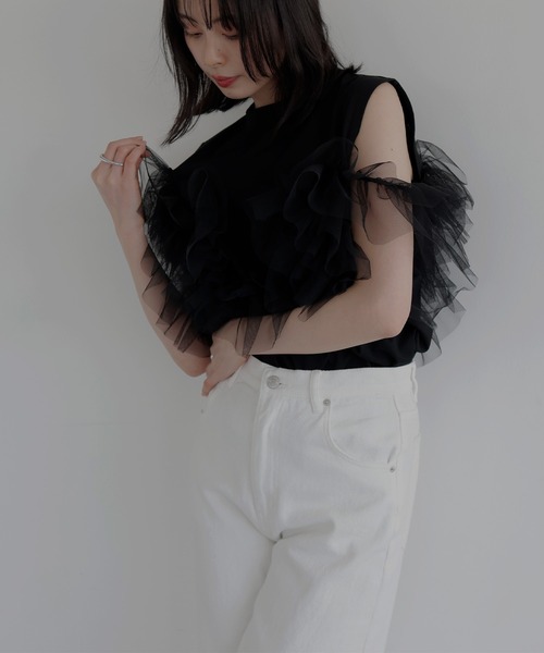 LIAN（リアン）の「3WAYチュールデザインT【入荷禁止】（Tシャツ/カットソー・レディース・ブラック/グレー/オフホワイト・FREE）」の5枚目の写真