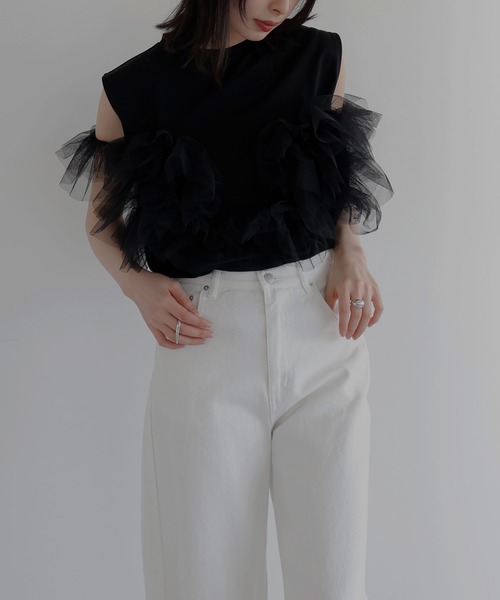 LIAN（リアン）の「3WAYチュールデザインT【入荷禁止】（Tシャツ/カットソー・レディース・ブラック/グレー/オフホワイト・FREE）」の6枚目の写真