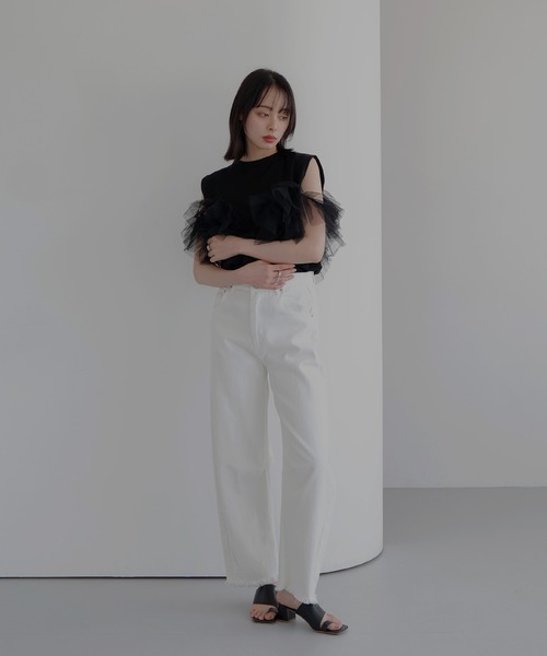 LIAN（リアン）の「3WAYチュールデザインT【入荷禁止】（Tシャツ/カットソー・レディース・ブラック/グレー/オフホワイト・FREE）」の8枚目の写真