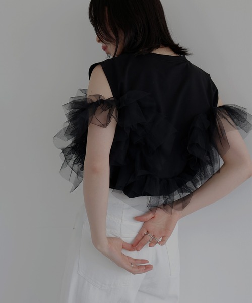 LIAN（リアン）の「3WAYチュールデザインT【入荷禁止】（Tシャツ/カットソー・レディース・ブラック/グレー/オフホワイト・FREE）」の11枚目の写真