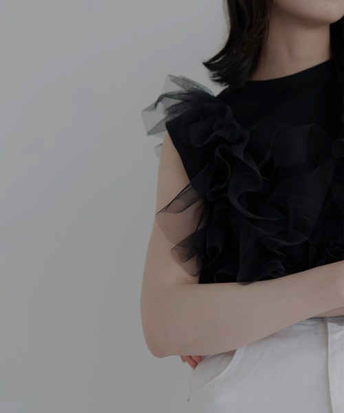 LIAN（リアン）の「3WAYチュールデザインT【入荷禁止】（Tシャツ/カットソー・レディース・ブラック/グレー/オフホワイト・FREE）」の12枚目の写真