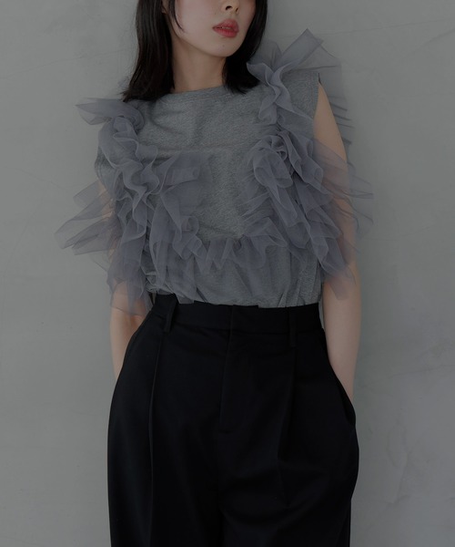 LIAN（リアン）の「3WAYチュールデザインT【入荷禁止】（Tシャツ/カットソー・レディース・ブラック/グレー/オフホワイト・FREE）」の13枚目の写真