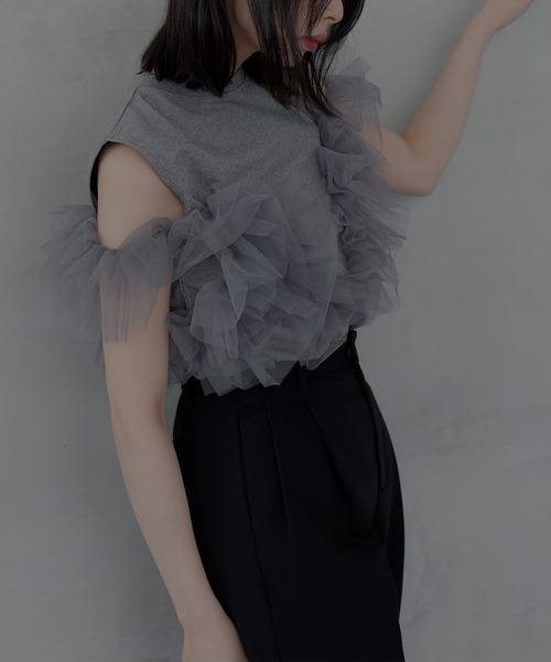 LIAN（リアン）の「3WAYチュールデザインT【入荷禁止】（Tシャツ/カットソー・レディース・ブラック/グレー/オフホワイト・FREE）」の14枚目の写真