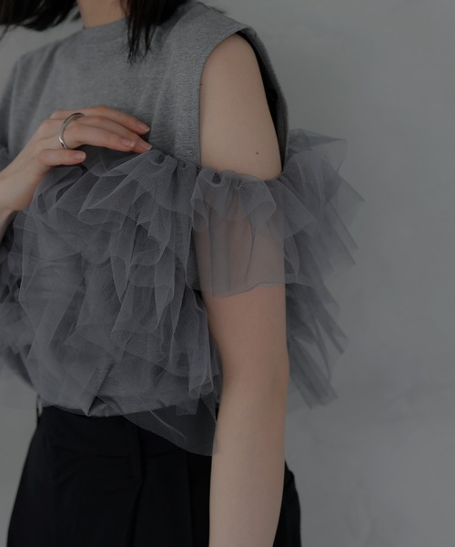 LIAN（リアン）の「3WAYチュールデザインT【入荷禁止】（Tシャツ/カットソー・レディース・ブラック/グレー/オフホワイト・FREE）」の21枚目の写真
