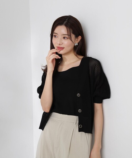 PROPORTION BODY DRESSING（プロポーションボディドレッシング）の「透かし編みカーデ　タンクＳＥＴ　ＵＰ / 1214170424（アンサンブル・レディース・ブラック/ベージュ/パープル・FREE）」の2枚目の写真