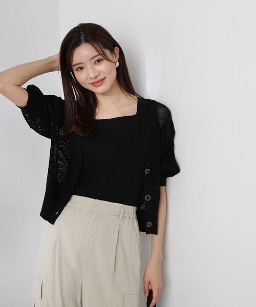 PROPORTION BODY DRESSING（プロポーションボディドレッシング）の「透かし編みカーデ　タンクＳＥＴ　ＵＰ / 1214170424（アンサンブル・レディース・ブラック/ベージュ/パープル・FREE）」の7枚目の写真