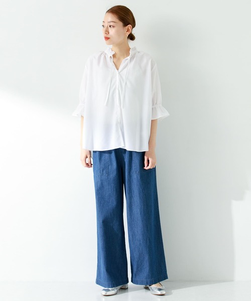 URBAN RESEARCH Sonny Label（アーバンリサーチサニーレーベル）の「『UR TECH』 スタンドフリルブラウス（シャツ/ブラウス・レディース・ホワイト/ブラック/ブルー・FREE）」の17枚目の写真