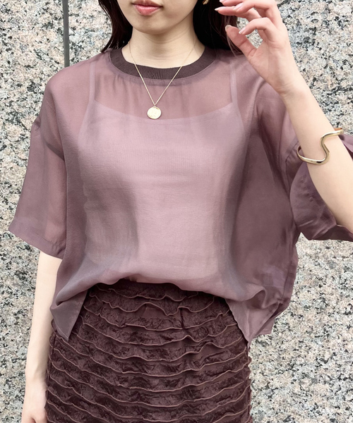 abahouse mavie(アバハウスマヴィ)の「【シアートップス】シアー半袖Tシャツ/春服/夏服(シャツ/ブラウス・レディース・ホワイト/ブラック/ライム/モカ/ピンクベージュ/チョコ/ネイビー・フリー)」の4枚目の写真