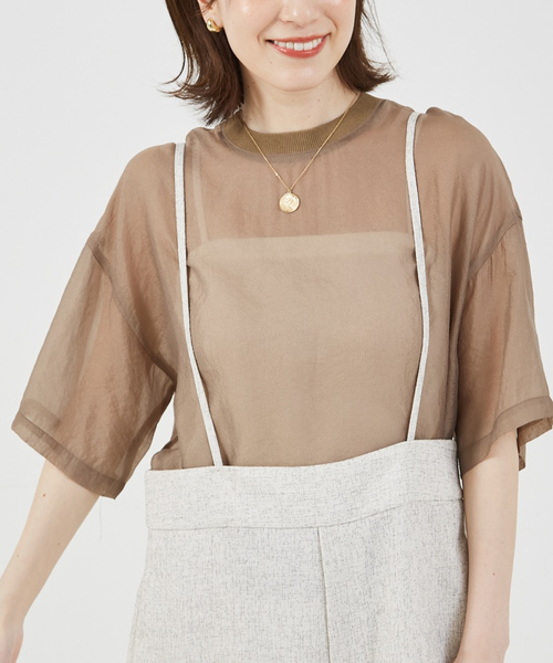 abahouse mavie(アバハウスマヴィ)の「【シアートップス】シアー半袖Tシャツ/春服/夏服(シャツ/ブラウス・レディース・ホワイト/ブラック/ライム/モカ/ピンクベージュ/チョコ/ネイビー・フリー)」の3枚目の写真