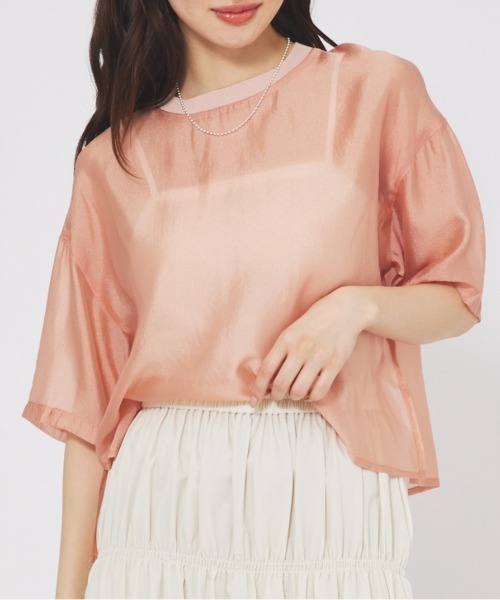 abahouse mavie(アバハウスマヴィ)の「【シアートップス】シアー半袖Tシャツ/春服/夏服(シャツ/ブラウス・レディース・ホワイト/ブラック/ライム/モカ/ピンクベージュ/チョコ/ネイビー・フリー)」の7枚目の写真
