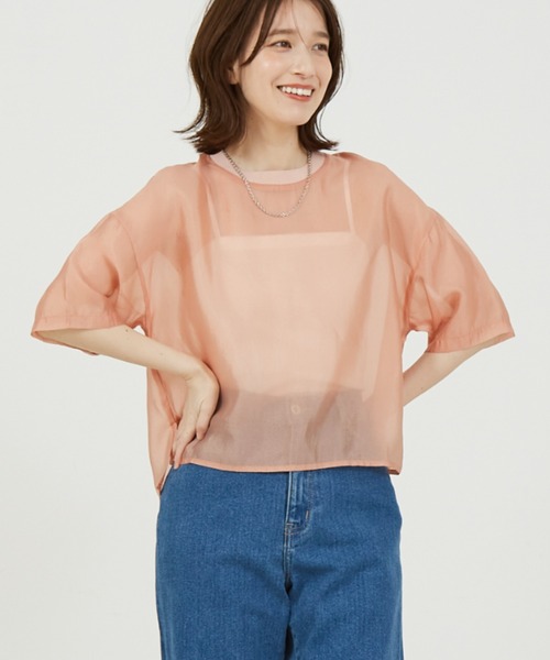 abahouse mavie(アバハウスマヴィ)の「【シアートップス】シアー半袖Tシャツ/春服/夏服(シャツ/ブラウス・レディース・ホワイト/ブラック/ライム/モカ/ピンクベージュ/チョコ/ネイビー・フリー)」の8枚目の写真