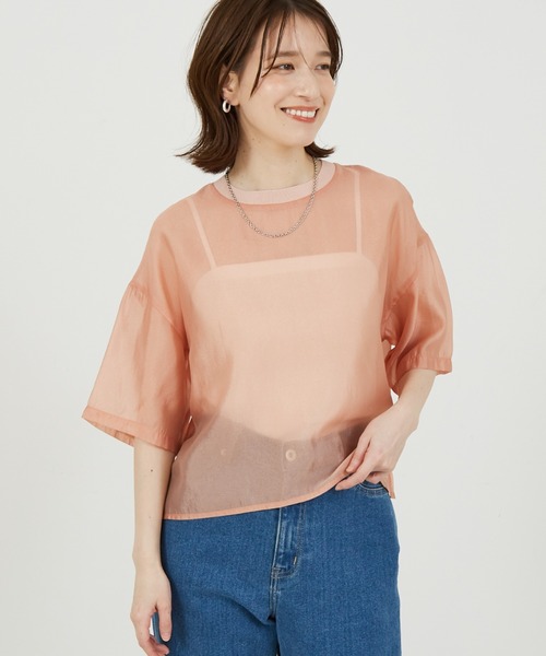 abahouse mavie(アバハウスマヴィ)の「【シアートップス】シアー半袖Tシャツ/春服/夏服(シャツ/ブラウス・レディース・ホワイト/ブラック/ライム/モカ/ピンクベージュ/チョコ/ネイビー・フリー)」の10枚目の写真